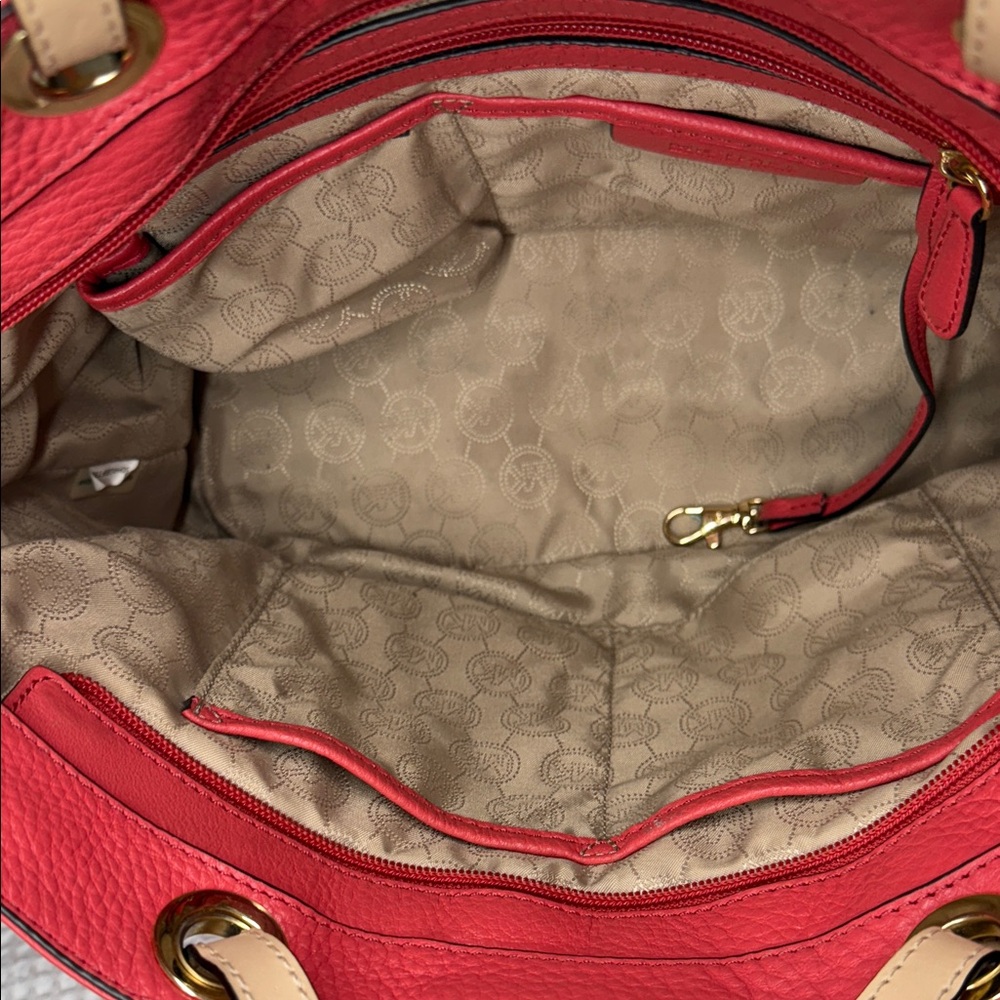Michael Kors Coral and Tan Leather Tote - Picture 6 of 7